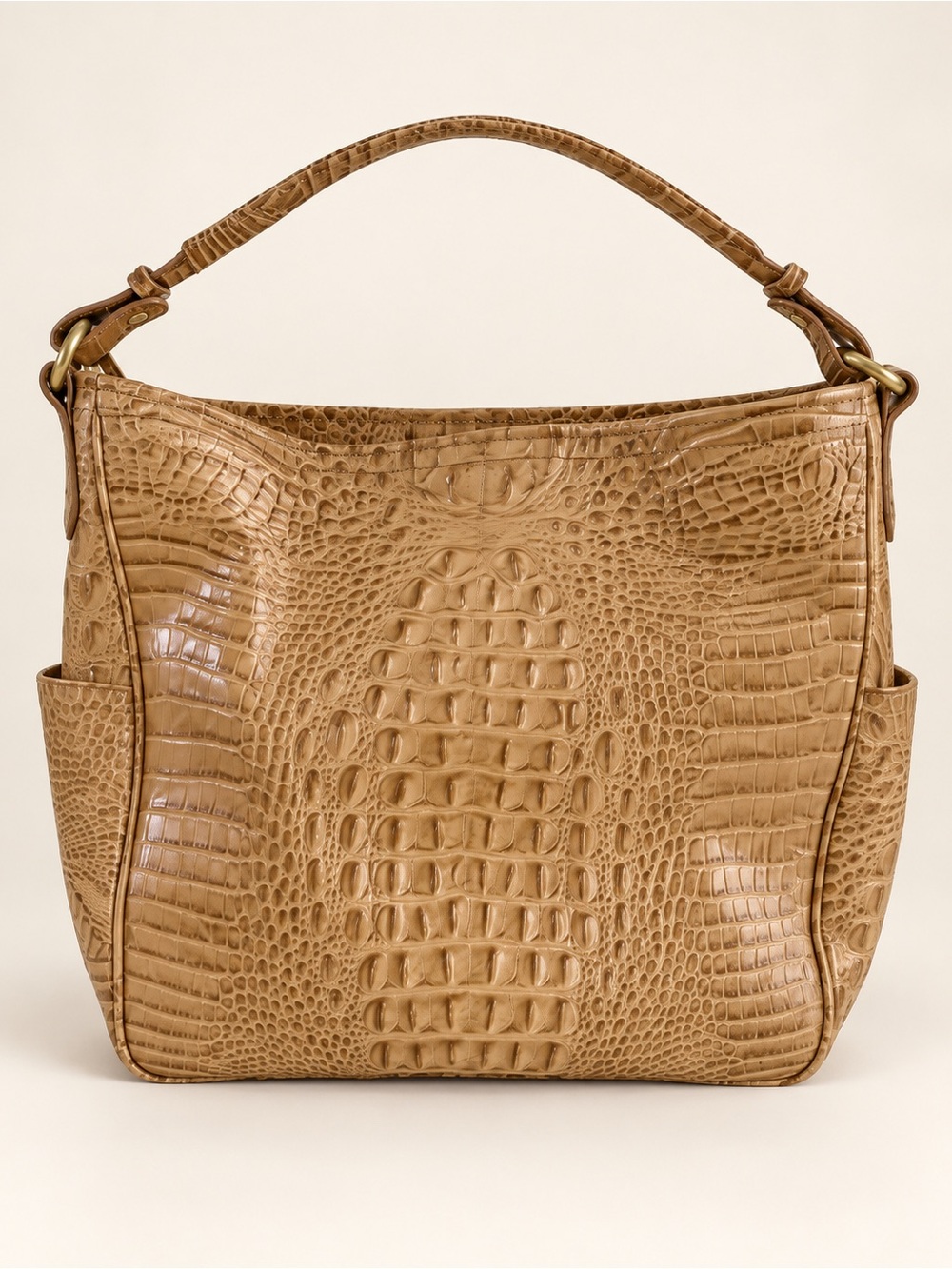Brahmin Large Jacqueline Toasted Almond Melbourne Croc Leather Hobo